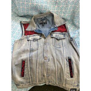 DFYNT Denim Vest Acid Wash Blue Red Snake Print Panels XL Streetwear